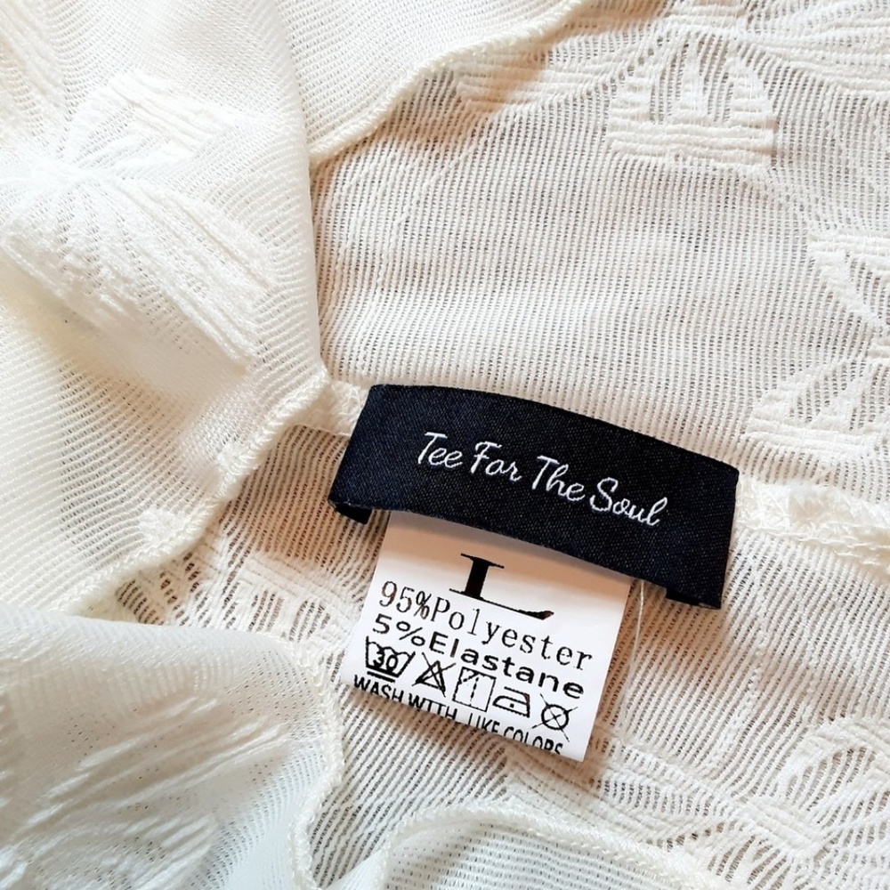 NWOT Ivory Cream Sheer Mesh Top Bows Pattern Long Sleeve Size L - Picture 10 of 11